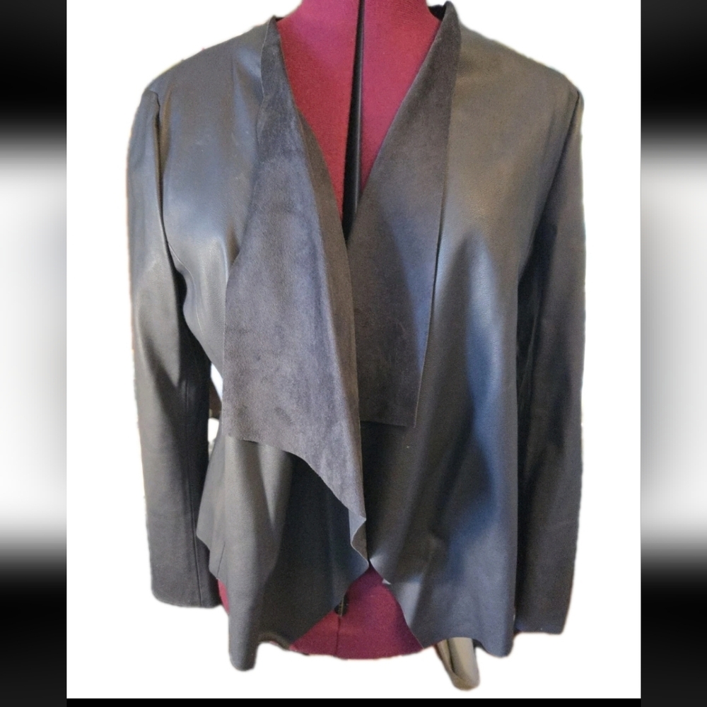 Zara Navy Faux Suede Draped Jacket Open Front Tie Back Large